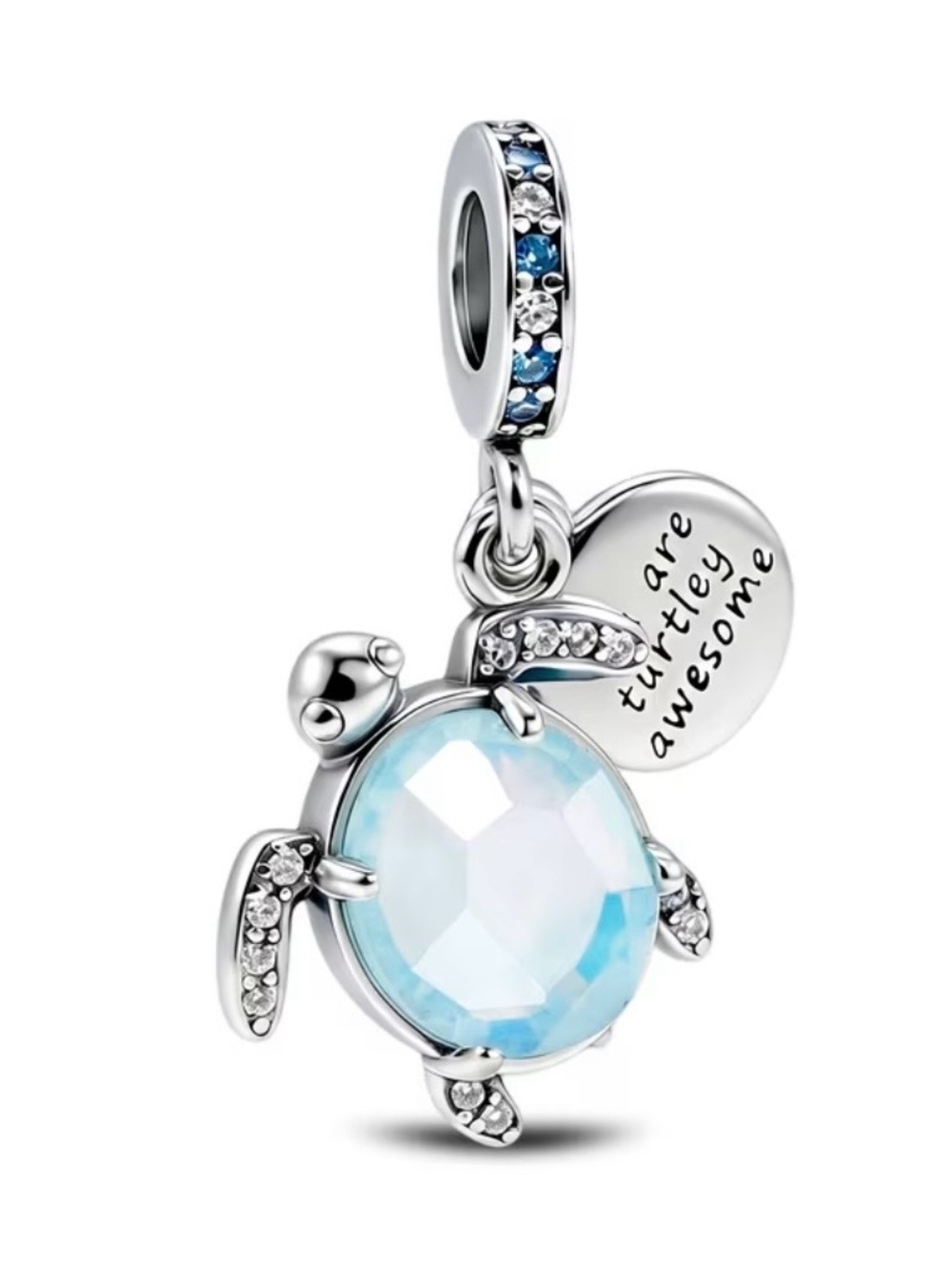 Blue Crystal Sea Turtle Dangle Charm Pendant Beach Ocean Jewelry